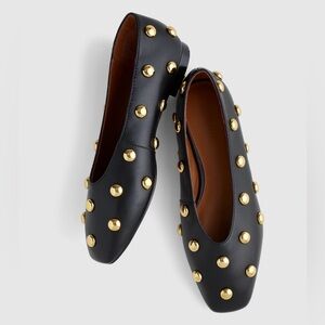 NEW! MADEWELL Women’s The Mylie Ballet Flat True Black Gold Dome Studs Size 6.5